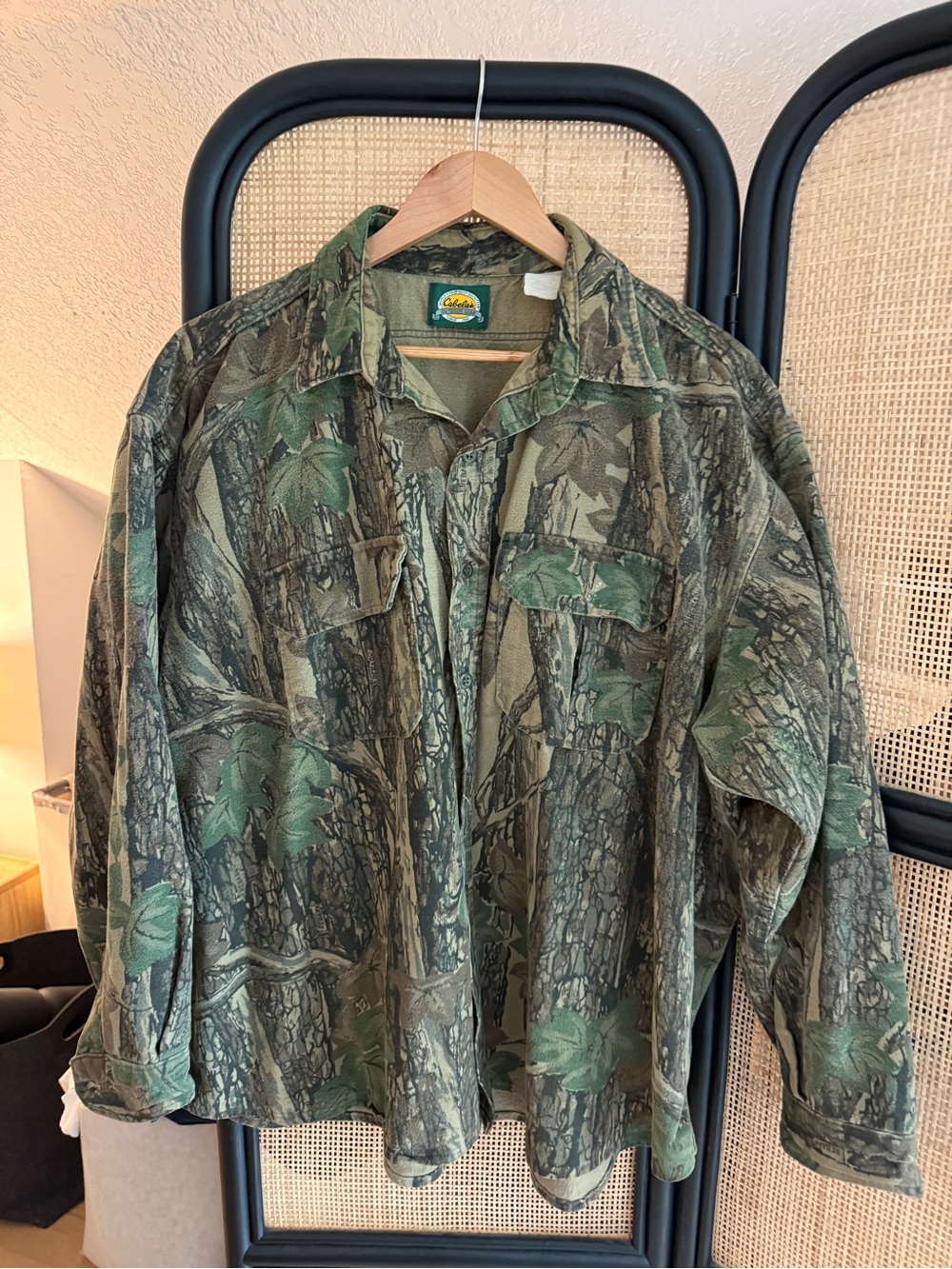 Cabelas Mens 100% Cotton Button Up Collared Jacket Camo XXL